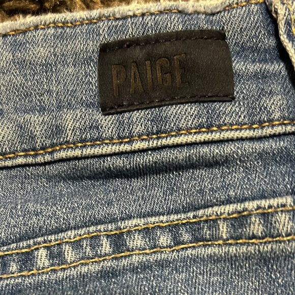 Paige Women's High Rise Lou Lou Flare Jeans Silver Piping Out-seam Slit - Picture 13 of 13